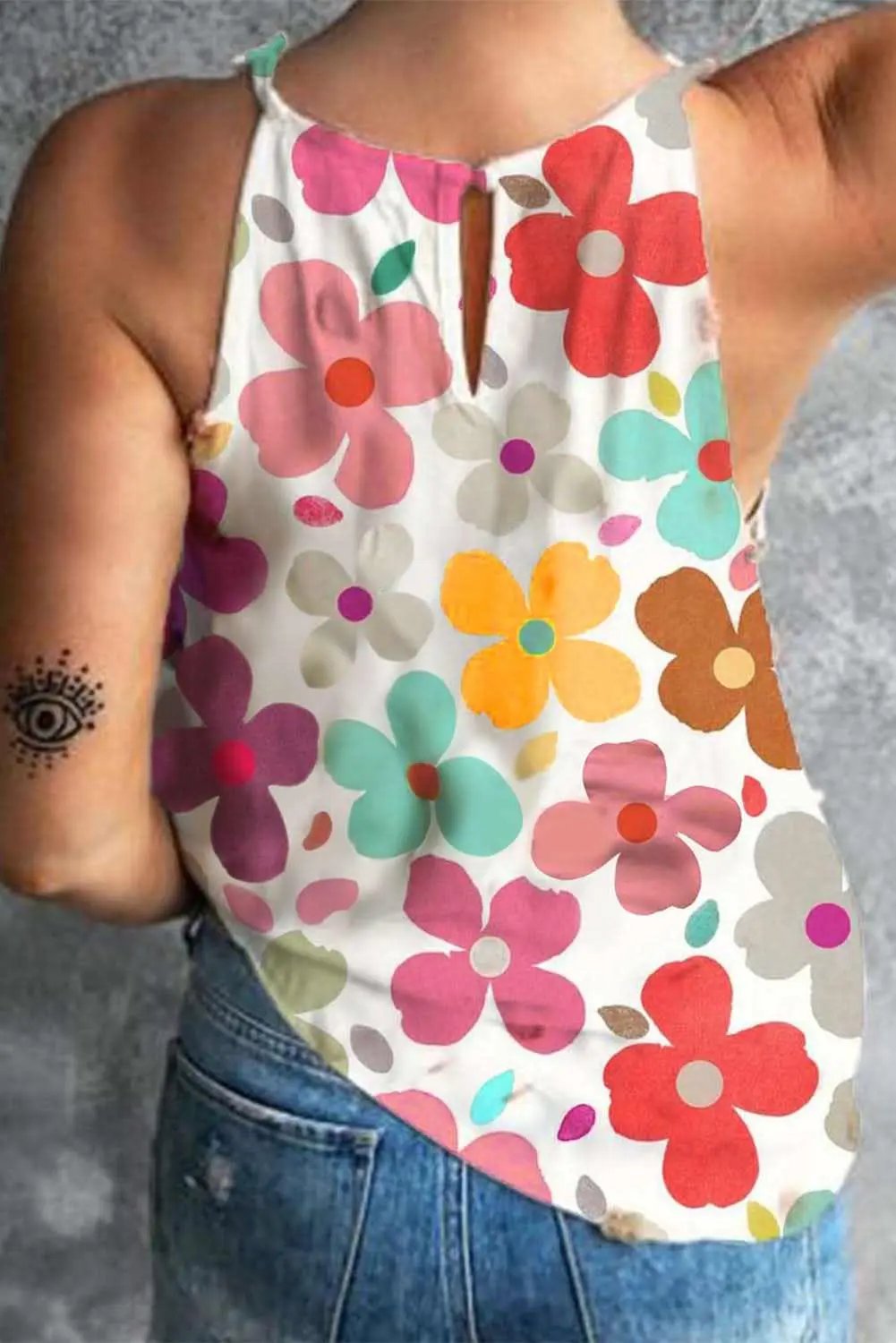 White Cute Floral Print Vest - Love Salve